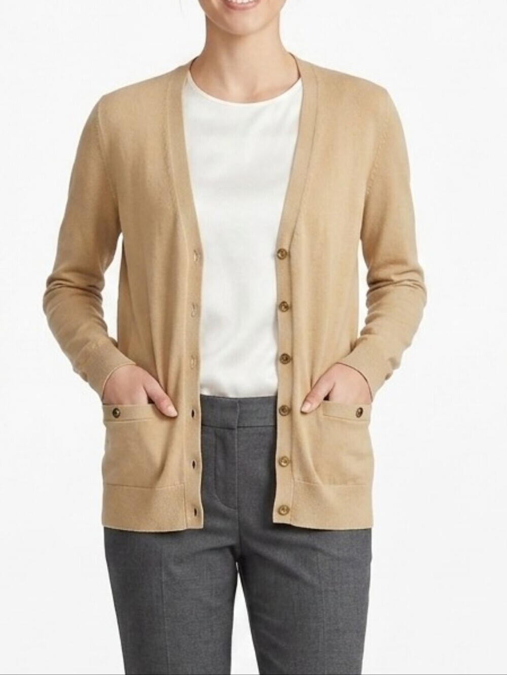 Lauren  Ralph Lauren Camel Button-Up Pocket Cardigan 100% Cotton.